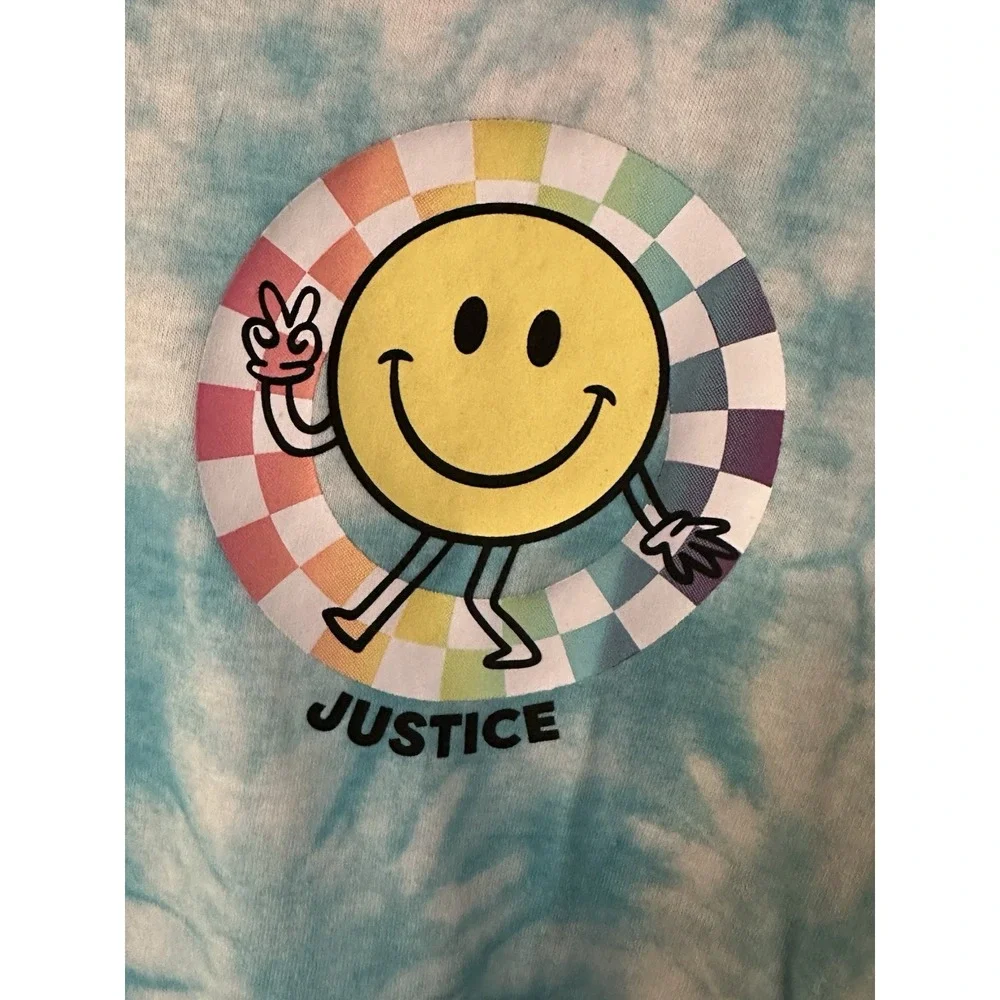 Justice Girls Oversize Top Turquoise 11/14 LargeTie Dye Long Sleeve Graphic Logo